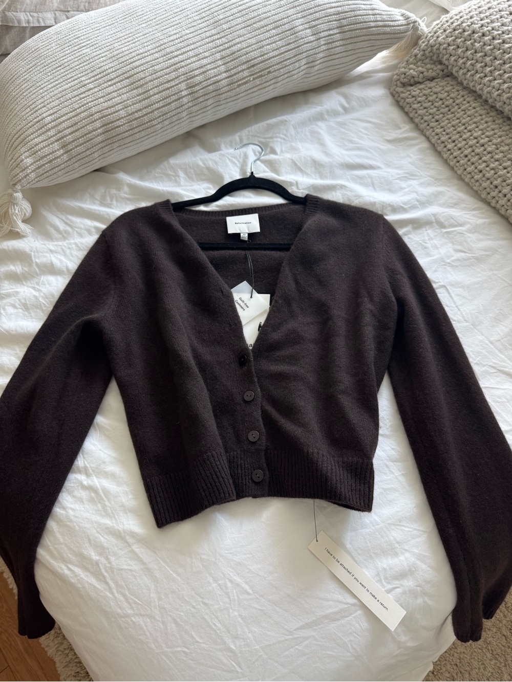 Reformation Clara Cashmere Crew Cardigan - Dark Brown - Picture 3 of 3